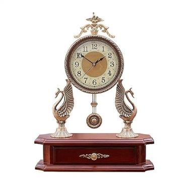 Imagem de HHHJQFAAT Relógio vintage prateleira relógio britânico retro cobre relógio de mesa mudo relógio decorativo base de madeira balanço relógio vertical adequado para mesa de quarto ou mesa (cor: C) (A)