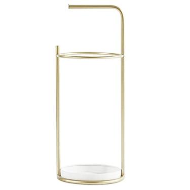 Imagem de Suporte de guarda-chuva redondo de metal dourado com bandeja coletora removível e gancho longo, para hall, passagem de entrada, corredor, porta da frente, pátio