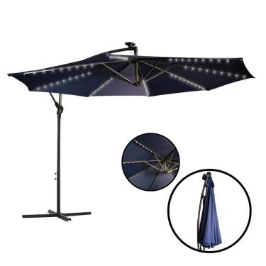 Imagem de Ombrelone Lateral Suspenso Jardim 3 metros com Led Alumínio Manivela Azul Importway Iwobll-300 AZ