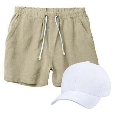 Imagem de Conjunto Short de Linho Masculino + Boné Liso Estilo Casual Básico Ideal Para o Dia a Dia-Masculino