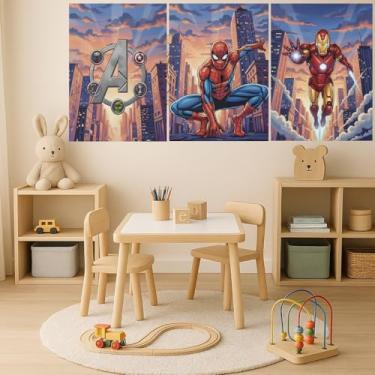 Imagem de Kit 3 Quadros Decorativos Super-Herói Estilo HQ | Arte Geek Moderna para Sala Quarto Escritório | Decoração Geek Infantil e Adulto | Impressão em Alta Definição Parede Decorativa (50x30)