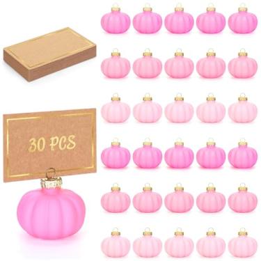 Imagem de Cinpode Conjunto de 30 suportes de mesa de Ação de Graças, Abóbora, com folha dourada, porta-cartões de visita de abóbora, para decoração de mesa para festa de Ação de Graças, outono, casamento (rosa)
