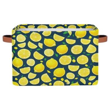 Imagem de hongjinglin Pequenas cestas de armazenamento de limão, frutas fofas com alças, caixas de armazenamento de brinquedos infantis, organizador de cubo de tecido dobrável para berçário, sala de estar