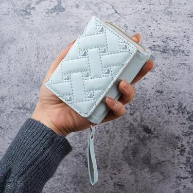 Imagem de Carteira pequena feminina moderna, bolsa espacial com vários cartões, carteiras curtas para dinheiro, cartão de crédito simples, carteira fina para presente para mulheres e homens, Azul, Estilo retrô