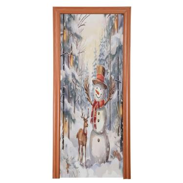 Imagem de Blueangle Capa de porta de boneco de neve de Natal - Capa de porta de tecido elástico para porta da frente - decoração de banner de porta de Natal para festas ao ar livre em casa (160)