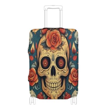 Imagem de xigua Capa de bagagem vintage com esqueletos góticos, tecido altamente elástico, fecho de zíper, protetor de mala, lavável, capa de viagem adequada para bagagem, esqueleto A84, XL 29-32 in
