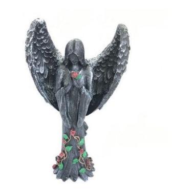 Imagem de Imagem Anjo Negro Pintado Cinza Femea Escultura Resina Estatua - Lua M