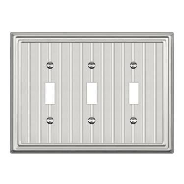 Imagem de Placa de parede de metal para tomadas elétricas, placa decorativa de níquel escovado, capa de interruptor de luz, placas de parede de 3 gangos (interruptor triplo, 1 pacote)