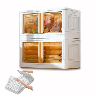 Imagem de SPXMQSS Caixas de armazenamento com tampas grandes, caixas de armazenamento empilháveis de plástico com abertura frontal, recipiente de armazenamento de plástico dobrável com rodas, para quarto, sala