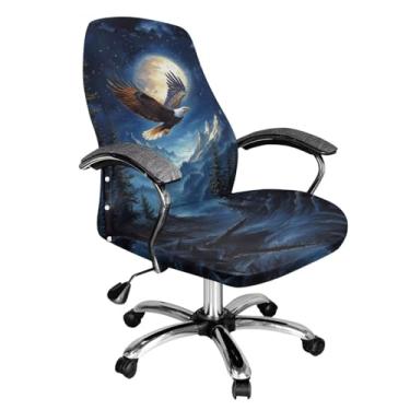Imagem de Talayituse Capas de cadeira de computador de escritório com estampa de lua e floresta de águia, capa de cadeira giratória extensível, removível, lavável, capa protetora para cadeira giratória, grande