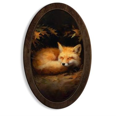 Imagem de Dilemat Decoração de parede oval de raposa vintage, arte de parede emoldurada de raposa florestal Dark Academia, rústico, cottagecore, animal selvagem, oval, decoração de parede para decoração de casa