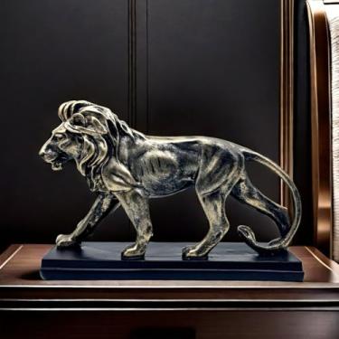 Imagem de FUNSXBUG Escultura de estátua de leão de resina de 25 cm, estatuetas vintage, estatuetas colecionáveis, ideia de presente, decoração de mesa para casa, bronze