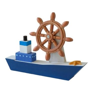 Imagem de KiBcsLic Modelo de de madeira, barco à vela decorativo, adereço de mesa, presente náutico, com roda de direção para hotel ou casa de campo, Azul Profundo