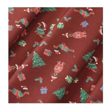 Imagem de 1unid Tecido Estampa Cão Cartoon de Natal - Tecido Poliéster Tejido (50/100/200x150cm) - Rosa/Vermelho/Alperce/Negro para DIY Decoração de Festa/Saia de Árvore/Sacos de Presente(Red,200X150cm)