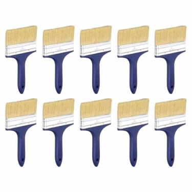 Imagem de HARFINGTON 10 pincéis de tinta de 13 cm, sem lascas, cerdas de fibra de PET com cabo azul de plástico para tintas, artesanato, vernizes, colas, gesso, parede, móveis, cercas