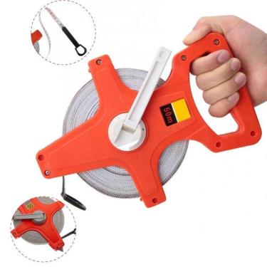 Imagem de Trena 50 Metros Metrica Gigante Fibra De Vidro Medicao Com Manivela Caixa Aberta Profissional