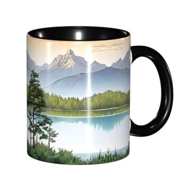 Imagem de Zeraoke Mountain Lake View Sunny Day Nature Print Canecas de café criativas, personalizadas, presente para família, tamanho de 325 ml, unissex