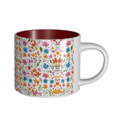 Imagem de ZERAOKE Borboletas de pássaros florais extravagantes românticas - Caneca grande de cerâmica impressa para café, capacidade grande para escritório e casa, pode ser lavada na lava-louças, design com
