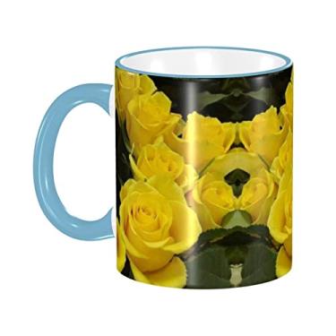 Imagem de Ourdovi Caneca de café expresso de cerâmica Yellow Roses, caneca de cerâmica revestida DIY, para café, sopa, chá, leite, latte, cacau quente, divertido colorido 340 g.