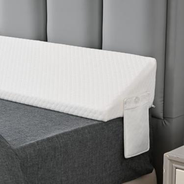 Imagem de Almofada de cama de solteiro, cabeceira e colchão, almofadas de canto com borda triangular longa 25,4 x 15,2 x 193 cm, espuma densa, branca, com bolsos – evita quedas de travesseiro/brinquedo, coleção