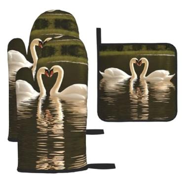 Imagem de Swan Green Leaves – Conjunto de cozinha essencial com 3 peças, luvas resistentes ao calor e aderência da tampa, proteção para churrasco no forno, design de armazenamento suspenso.