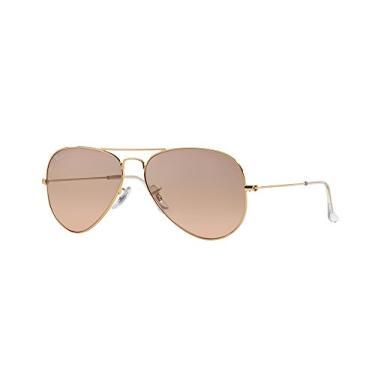Imagem de Ray-Ban Óculos de sol aviador de metal grande Arista RB 3025-001/3E com lentes espelhadas gradiente ouro rosa 62 mm, Metal, 62 mm