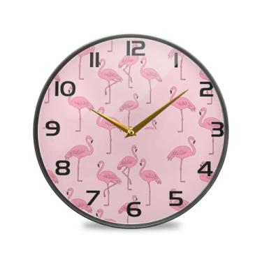 Imagem de YETTASBIN Relógio de parede de acrílico flamingo - Silencioso, sem tique-taque, operado por bateria, relógio redondo decorativo criativo para cozinha, sala de estar, banheiro, decoração de escritório
