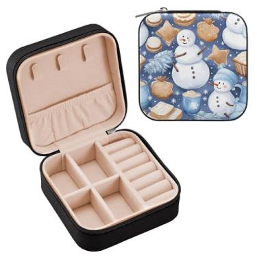 Imagem de YETTASBIN Caixa de joias de boneco de neve de Natal para adolescentes, meninas, mulheres, presente de aniversário, Natal, caixa de armazenamento portátil de couro PU, mini estojo de joias de viagem
