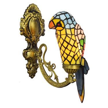 Imagem de Arandela de parede estilo Tiffany com papagaio, cúpula de vitral vintage, ideal para quarto, sala de estar, corredor e varanda, soquete E27, B.