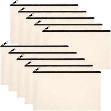 Imagem de Phicorn Bolsa pequena de lona com zíper, 20,8 cm × 12,7 cm – opções em branco e impressas, bolsa de maquiagem, estojo de lápis, organizador de viagem, bolsa de artesanato DIY, Pacote com 10, Bolsa com