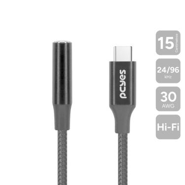 Imagem de Cabo USB TIPO-C para P3 Fêmea Hifi - Preto - 15CM - NYLON - P3UCP-15P
