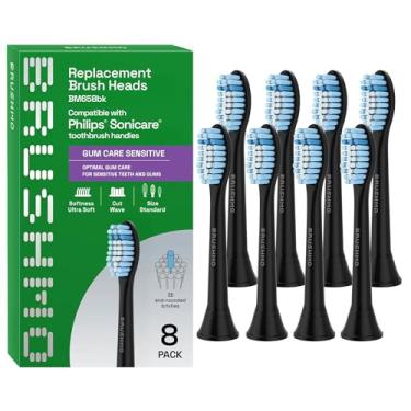 Imagem de Brushmo Cabeças de escova de dentes de substituição sensíveis para cuidados gengivais, compatíveis com alças de escova de dentes Philips Sonicare, 8 cabeças padrão, cerdas Dupont extra macias para