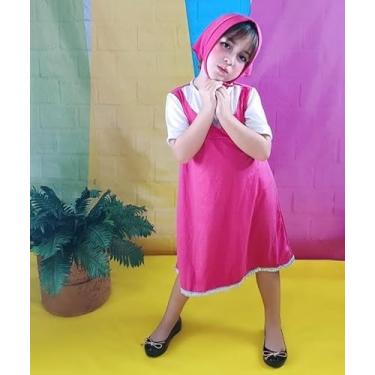 Imagem de Fantasia Masha e Urso, Conjunto Infantil Rosa com Vestido e Touca, Roupa Casual para Crianças, Estilo Moderno - Tam 4 a 6 anos