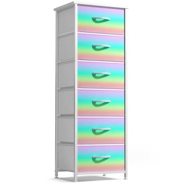 Imagem de Sorbus Cômoda infantil com 6 gavetas – organizador de caixa de cabeceira – estrutura de aço, tampo de madeira, caixas de tecido tie-dye para roupas – móveis largos para quarto, corredor, berçário