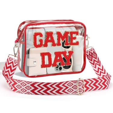 Imagem de Bolsa transparente de dia de jogo para eventos de estádio - 23 cm x 17,8 cm x 6,3 cm bolsa transversal pequena para mulheres, perfeita para fãs de futebol, Vermelho, Small