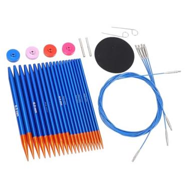 Imagem de GLOGLOW Kits de tricô Conjunto de Agulhas de tricô de Alumínio Azul e Dourado, Agulha Circular de Cabeça Dupla Intercambiável para Suéteres, Cachecóis, Chapéus, Luva Com Bolsa de Armazenamento para Doméstico