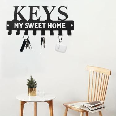 Imagem de Suporte de chave de metal – Ganchos de chave montados na parede, porta-chaves para parede, organizador de chaves com 8 ganchos, decoração de chave para cozinha, entrada, corredor, quarto, porta
