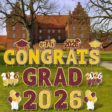 Imagem de ANVAVO Placas De Jardim Formatura 2025, Decorações À Prova D'Água, Formatura, Para Festas Gramado Ao Ar Livre Com Estacas, Marrom E Dourado