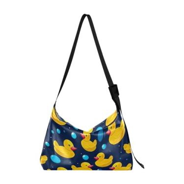 Imagem de Muitos patos de borracha em uma bolsa Hobo de ombro leve azul, bolsa de ombro de couro, bolsa tiracolo de couro para homens, Muitos patos de borracha em azul-1, One Size
