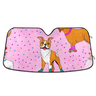 Imagem de Patins personalizados para cães brincalhões rosa para-sol para carro para-brisa universal dobrável para-brisa dianteiro impressão animal automotivo L, 144,8 cm x 80 cm