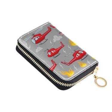 Imagem de Porta-cartão de crédito com bloqueio de RFID, pequena carteira feminina, zíper ao redor do zíper, porta-cartões e dinheiro, vermelho, desenho animado, helicópteros, cinza fogo
