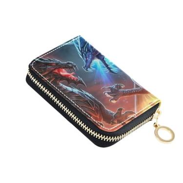 Imagem de Carteira feminina de couro com bloqueio de RFID, porta-cartões de crédito, carteira masculina com bolso para moedas, desenho animado, dragão preto, animal