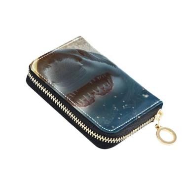 Imagem de Carteira masculina de couro azul marinho tubarão com bloqueio de RFID com zíper e bolso para moedas