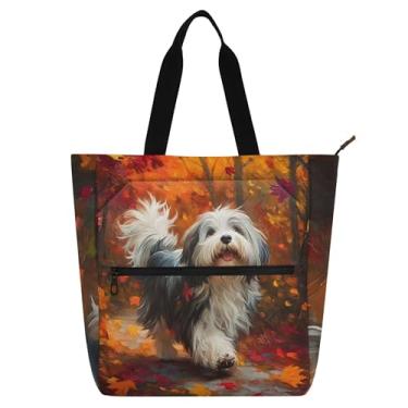 Imagem de GAIGEO Linda bolsa de trabalho feminina com folha de bordo para outono com zíper, bolsa escolar com zíper, bolsas para professores e compartimentos