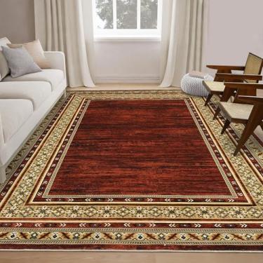 Imagem de GlowSol Tapete lavável, 20 x 25 cm, tapetes modernos com bordas, tapetes grandes para sala de estar, resistente a manchas, tapetes vermelhos de Natal para quarto, com suporte antiderrapante, decoração