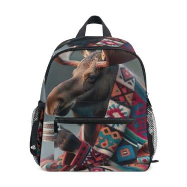 Imagem de GAIGEO Funny Moose Coffee Animal Kids School Backpack Backpack for Kindergarten Girls with Front Pocket, Safety Whistle for Ages 3-8