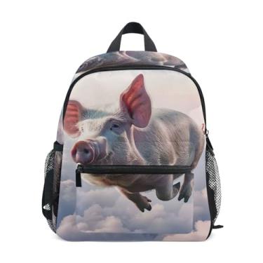 Imagem de GAIGEO Cute Pig Flying Clouds Funny Toddlers Backpack with Whistle, 2 Bottle Pockets, Lightweight, Baby Backpack for Daycare 10x4x12 In, for Ages 3-8