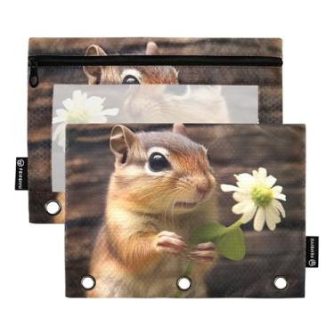 Imagem de GAIGEO Fichário decorativo com 3 anéis, bolsa para lápis, esquilo, animal, flor, caneta, lápis, fichário com zíper, fichário escolar, bolsos transparentes, floral, 25 x 18 cm, 2 pacotes
