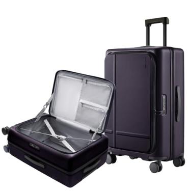 Imagem de NINETYGO Bagagem média despachada de 63 cm, abertura superior plana com porta-copos, expansível, capa dura de policarbonato leve, ecológica, trava TSA, rodas giratórias de 360° (oolong de groselha)