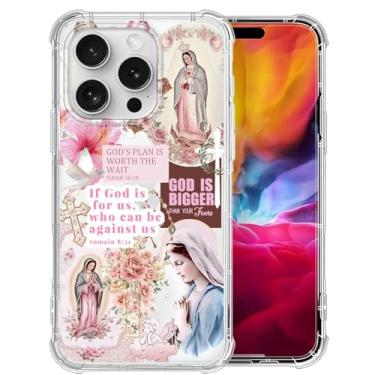 Imagem de Capa para iPhone 16 Pro Max, estampa de cruz e virgem maria, estética, capa fofa para meninas, mulheres, homens, fina, macia, à prova de choque